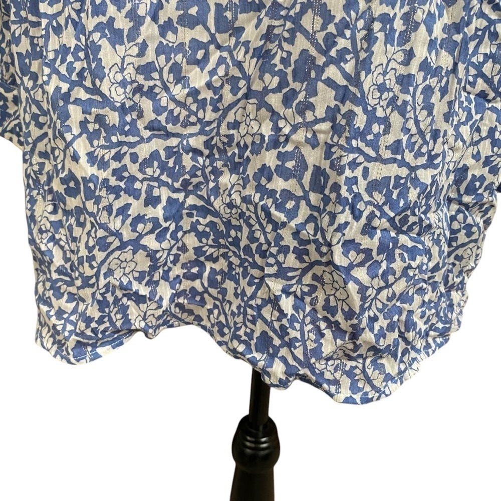 Maison 123 Loana Floral Metallic Blouse French 46 US XL Blue White - Picture 9 of 16
